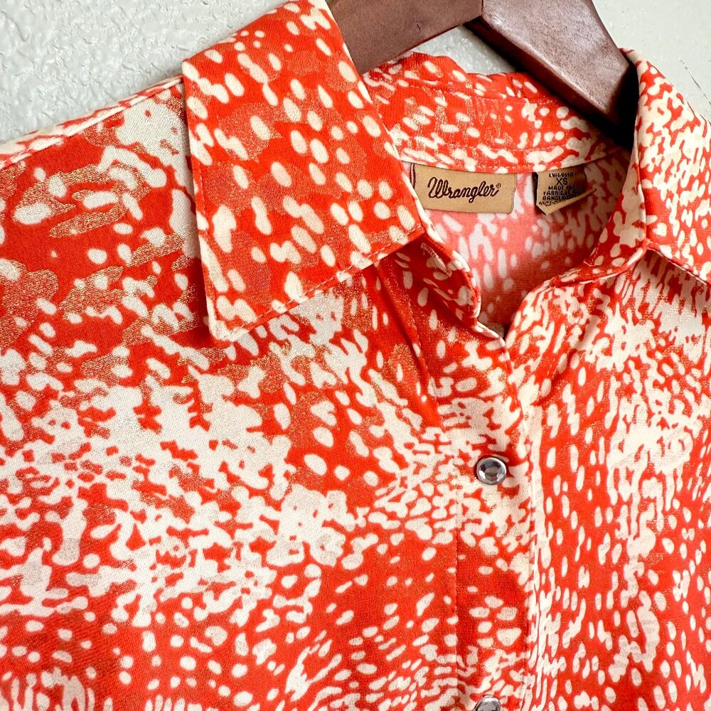 Sparkle Rhinestone Snap Button Cowgirl Dolly Red Stretch Knit Blouse Wrangler XS